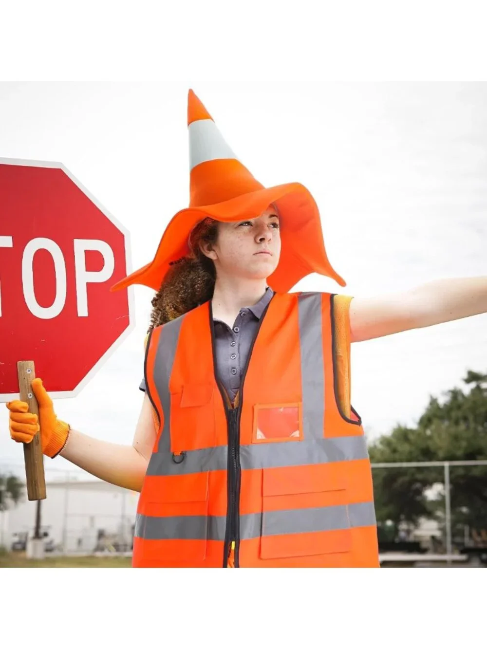9 Pcs Traffic Cone Costume Set for Halloween, Construction Worker Outfit